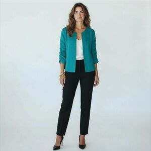 Coldwater Creek  Women's Turquoise Brocade Collarless Jacket Size 14
